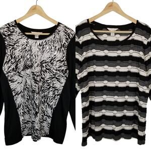 Christopher & Banks Lot of 2 Women's Jersey Knit Tops Black White Gray Silver XL